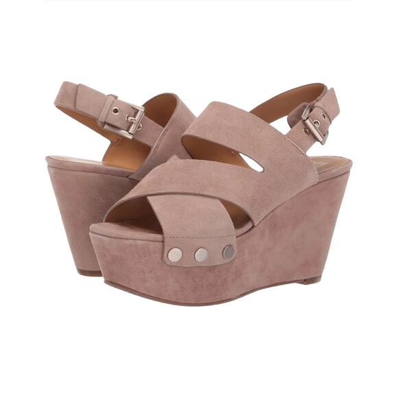 Marc Fisher Bianka Wedges Size 8 Taupe Suede Leather Heels Platform Boho 60s 70s - Picture 1 of 13